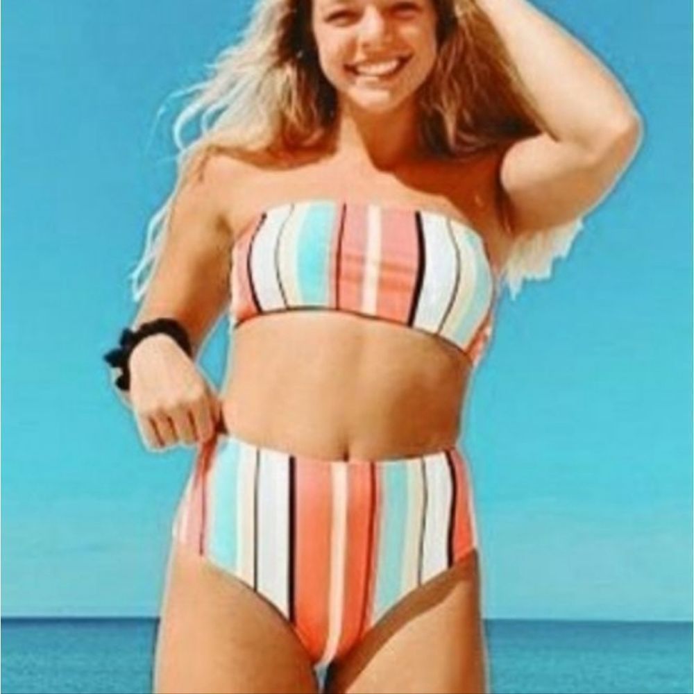 NWT XL: Rainbow Bandeau Bikini High Waist Swimsuit Set - Picture 1 of 10